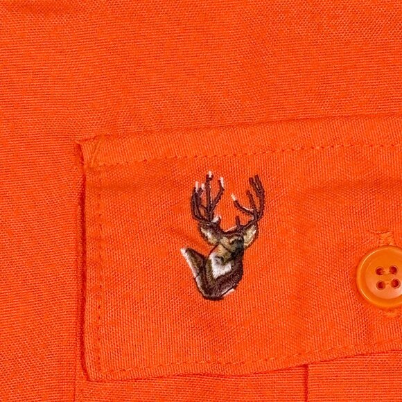 VTG Duck Bay Hunting Blaze Orange Embroidered Deer L/S Button Shirt Mens M Tall - Picture 5 of 9